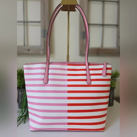 Kate Spade New York Zina Large Tote Pink - Red Stripe Spade Charm - Picture 10 of 16